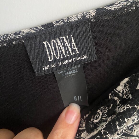 Donna Black & White Floral Lace Overlay Empire Waist V-Neck Midi Dress Size L - Picture 5 of 6